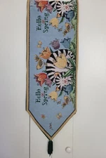 SPRING Table Runner Cat Floral 71" Long. Country Primitive Woven