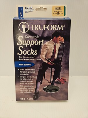Truform Mens Over the Calf Dress Support Socks 1943-BLack Medium