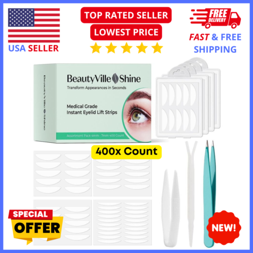 Shine Eye Lift Eyelid Tape – 400ct Invisible Double Eyelid Strips Natural Look