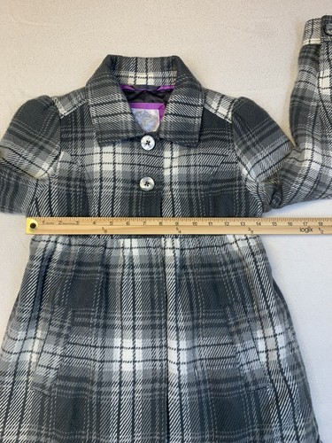 Justice Dress Coat Girls 12 Gray Plaid Lined Cottage Core - Picture 5 of 13