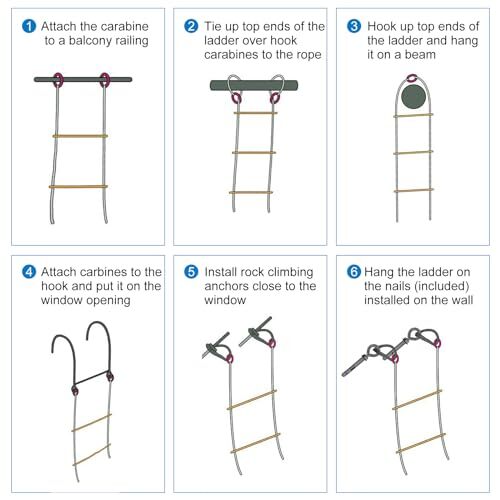 6.6ft Safety Balcony Fire Escape Ladder with Hooks & Bolt, Fast to 2M/6