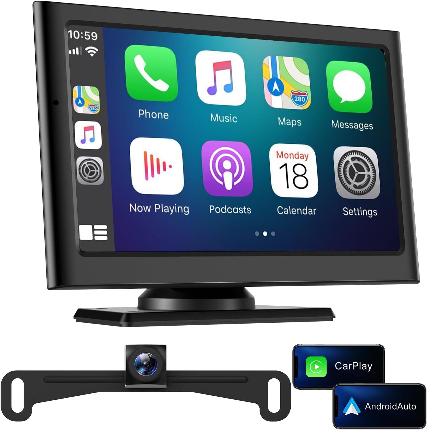 Wireless CarPlay Car Stereo 7" 1080P Android Touchscreen For Apple Backup Camera