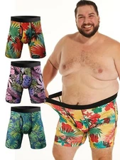 3 Pack Mens Underwear Trunks Boxer Shorts Open Fly Underpants Long Leg Plus Size