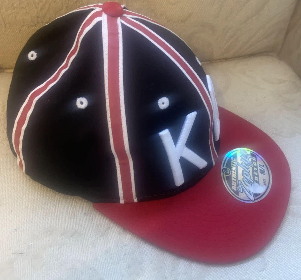 KB Baseball Retro LOGO Fitted Sz M/L Hat Zephyr 32/5 Black Red Flat Brim Cap NEW - Image 3 of 4