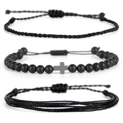 Pulsera Cruz Regalos para Adolescentes, Cumpleaños 6mm, Ónix Negro (Joshua 1:9) - Imagen 2 de 3
