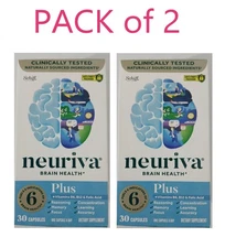 (PACK of 2) NEURIVA PLUS Brain Performance Health 30 Capsules Exp 2/26