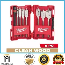 Spade Drill Bit Set Assorted Flat Wood Boring Kit 8-Pc High Speed Steel Paddle