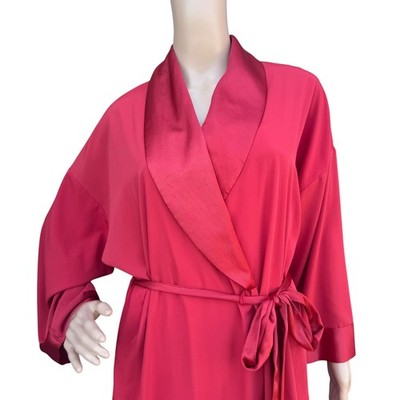 satin dressing gown red Red Scarlet Long Satin Robe Silky Kimono Style L / Red