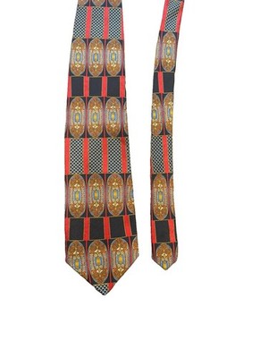 Bruno Piattelli Men's Woven Silk Tie Black Red Gold Blue Geometric Abstract