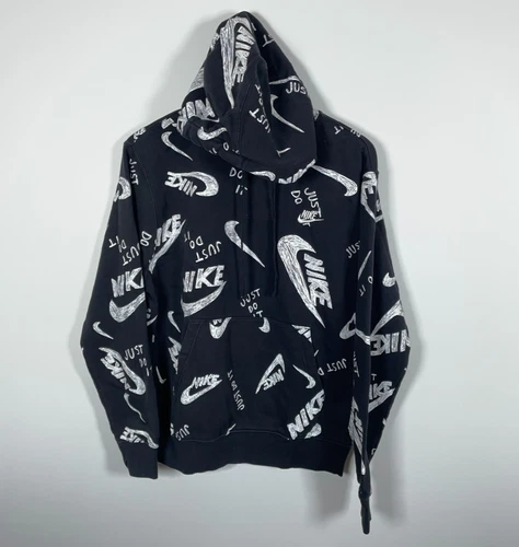 Nike Hoodie Adult Medium Black White All Over Print Sweatshirt AOP Logo Swoosh