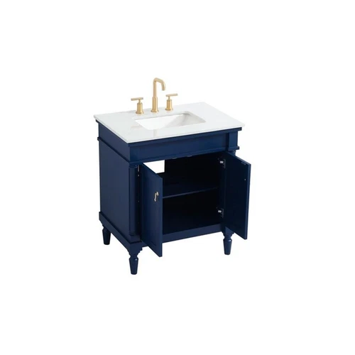 Elegant Decor Lexington 30" Traditional Wood Bathroom Vanity in Blue/Gold - Picture 8 of 16