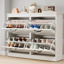 Shoe Cabinet with 4 Flip Drawers Entryway Hallway Shoe Storage Organizer White