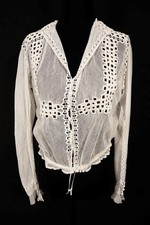 Antique French Edwardian Cotton Hand Embroidered Lace Blouse 42" Bust