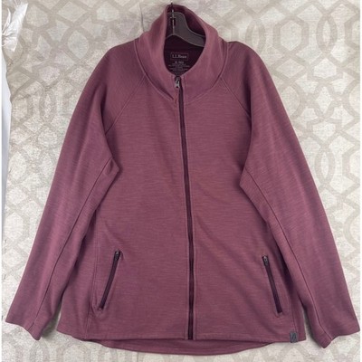L.L. Bean Full Zip Jacket Women XL Plum Excellent Mock Neck Cotton Blend 506472