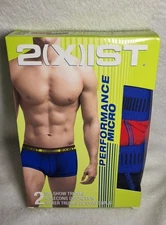 2xist Men's Cotton Stretch No Show Trunk Underwear 2 Pk Size M,1 Blue/1 red
