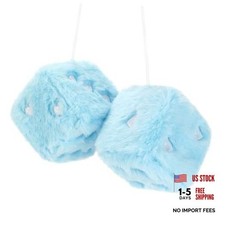 Heart Embroidered Fuzzy Plush Dice - 3-Inch Decorative Car Mirror Baby Blue