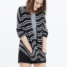 Madewell Striped Open Front Cardigan Oversized School Modern Comfy Slouchy M