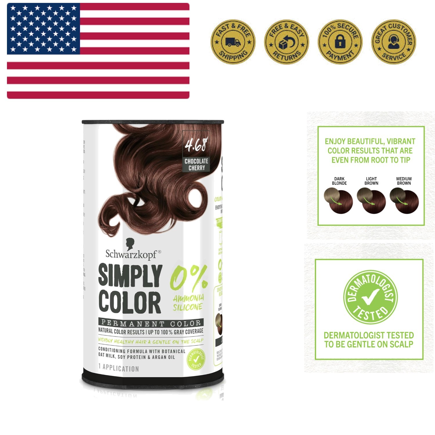 Permanent Hair Dye, 4.68 Chocolate Cherry, Long-lasting With
