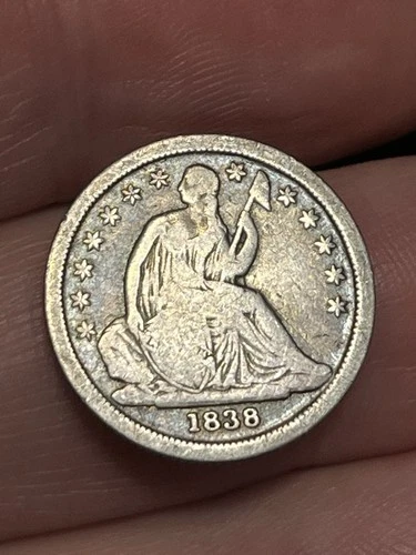 1838 Seated Liberty Silver Dime 10 Cent- Fine Details, Partial Drapery