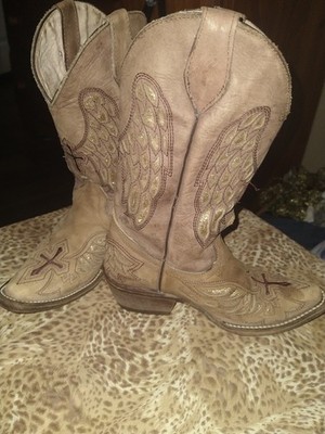 Girls Jar Boots/Crosses and Angel Wings/Tan Pointed Boots