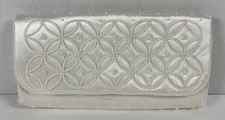 VINTAGE White Ivory Satin Clutch Handbag Purse Beaded Made in Japan Bridal