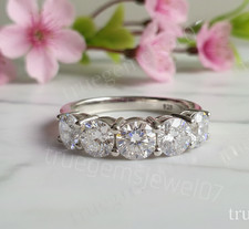 CZ Eternity Ring Sterling Silver Five Stone Wedding Band Half Eternity Ring