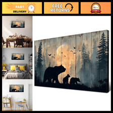 Rustic Bear Wall Art - Forest Mountain Canvas Print for Cabin Decor, 20x40