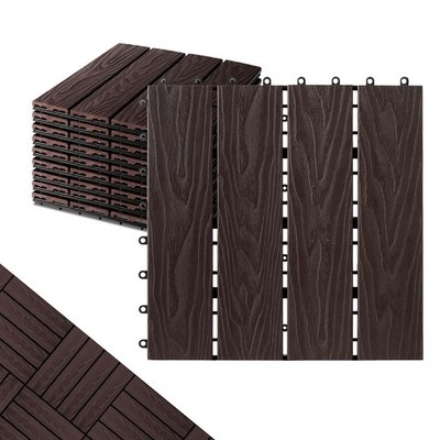 Polymer Interlocking Composite Deck Tiles Outdoor(9Pcs,Coffee)