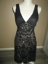 PRETTY SUE WONG SILVER BLACK LOW V BEADED DRESS, SZ 6 LQQK  