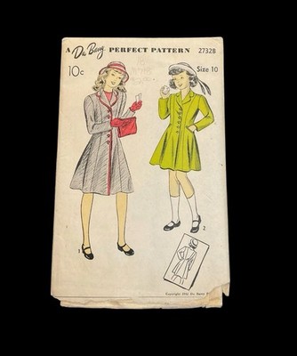 Vtg 40s Du Barry Perfect Pattern #2732B Girls Princess Coat Sz. 10