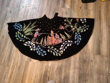 Vintage Mexican Hand Painted Sequined Black Velvet Circle Skirt