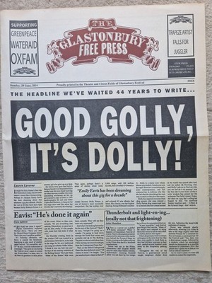 Glastonbury Festival 2014 - Free Press newspaper, Sunday 29/06/14 DOLLY PARTON