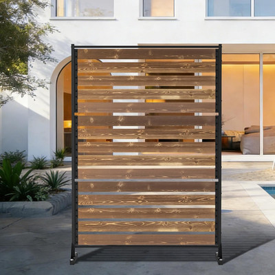 6FT Wooden Privacy Screen - Durable Freestanding Outdoor Fence for Patio & Balco