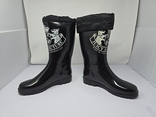 RARE Juicy Couture Signature Logo Black Knee High Rainboots Size 10 - Picture 2 of 9