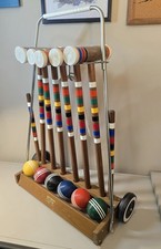 Vintage Forster Croquet Set & Wheeled Stand Complete Set 6 Player