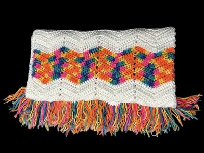 Vintage Hand Crocheted Rainbow Fringed Afghan Blanket Throw SHIPS FAST!