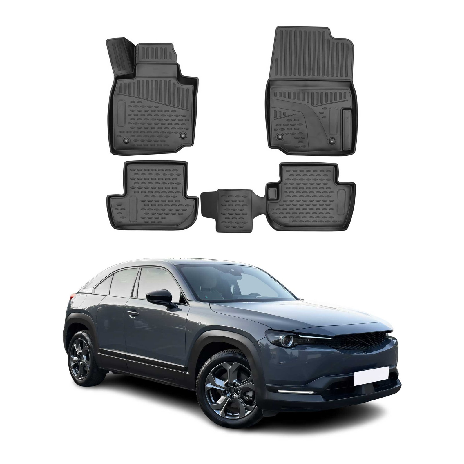 Tapis de sol Mazda MX-30 2021-2026 en caoutchouc noir par OMAC