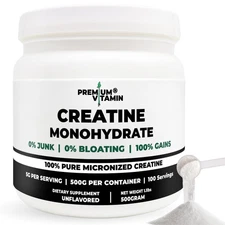 Creatine Monohydrate Powder Muscle gain (Micronized) 5g per serv 500g Unflavored
