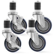 Set of 4 Commercial Caster Wheels, 2 with Brakes for Kitchen Prep & Work Tables