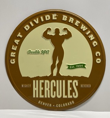 VTG Great Divide Brewing Co. Hercules Double IPA Metal Sign Denver Colorado 1994