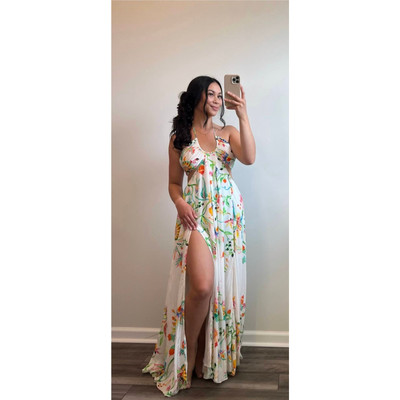 Rococo Sand Susan Maxi Dress in White Size XS Floral Halter Cutout Side Slit