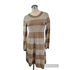 Banana Republic Size S Gray Tan Wool Cashmere Knit Sweaterdress Striped