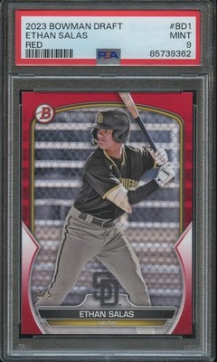 PSA 9 2023 BOWMAN CHROME *** RED ***  #BDC1 ETHAN SALAS RC serial# 3/5