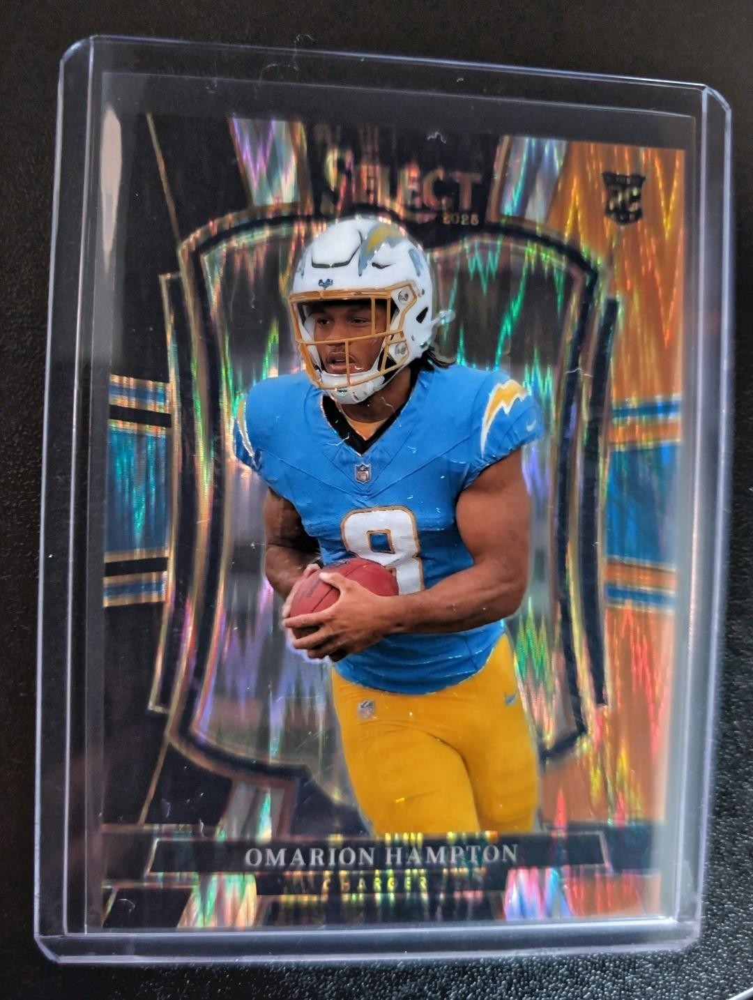 2025 Panini Select - Premier Level Omarion Hampton #102 Black & Gold Shock Prizm