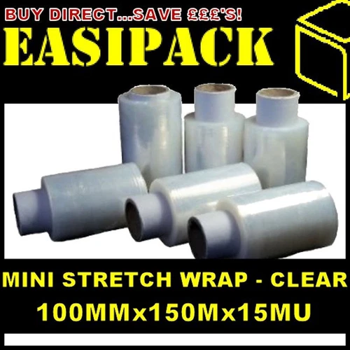 45 Rolls MINI Stretch Wrap Hand Pallet Cling Film - 100mm x 150m x 15Mu (CLEAR)