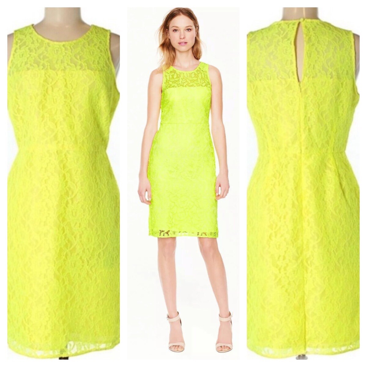 NWOT J.Crew Collection Neon Yellow Sleeveless Shift Lace Formal Dress -  Size 6