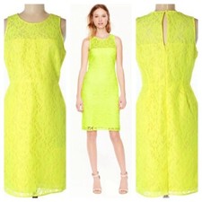 NWOT J.Crew Collection Neon Yellow Sleeveless Shift Lace Formal Dress - Size 6