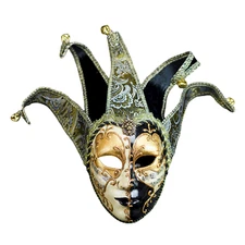 Black & Gold Musical Joker Jester Masquerade Mask Mardi Gras Female Mask 