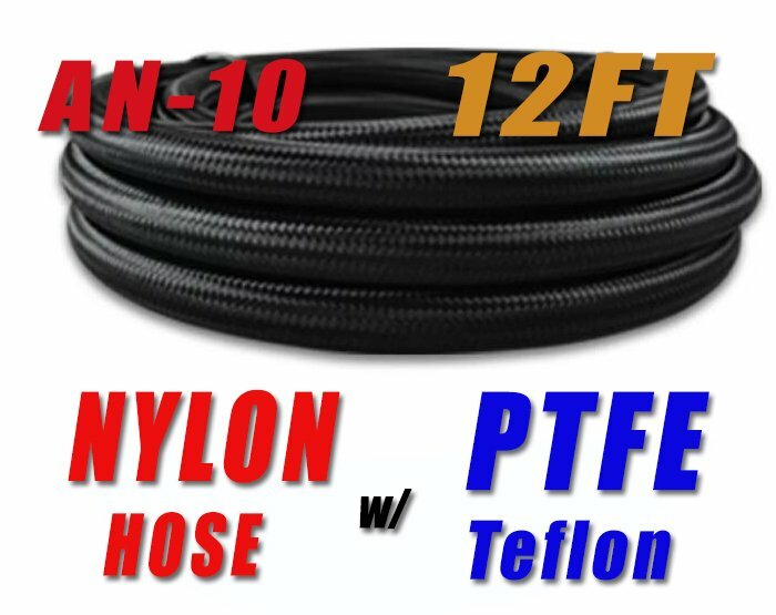 AN-10 Black Nylon PTFE Fuel Hose 3.5M 12FT Swivel Teflon PTFE Fitting Kit