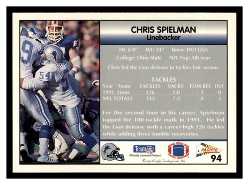 1992 Pacific NFL Football Pick Your Card With Stars & Rookies (1-250) - Picture 189 of 483
